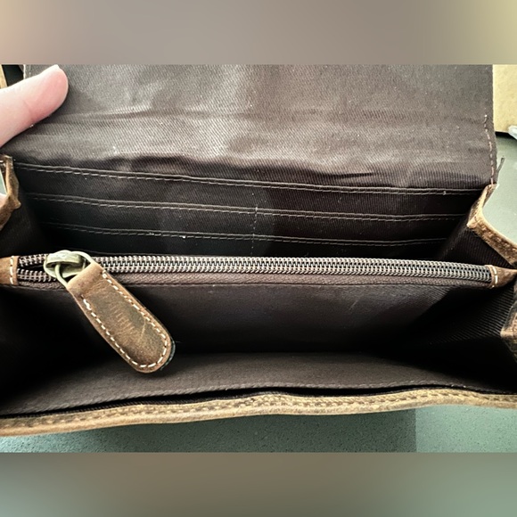 American Bison Western Floral Embossed Leather Wallet Brown Turquoise NWT - Picture 8 of 10